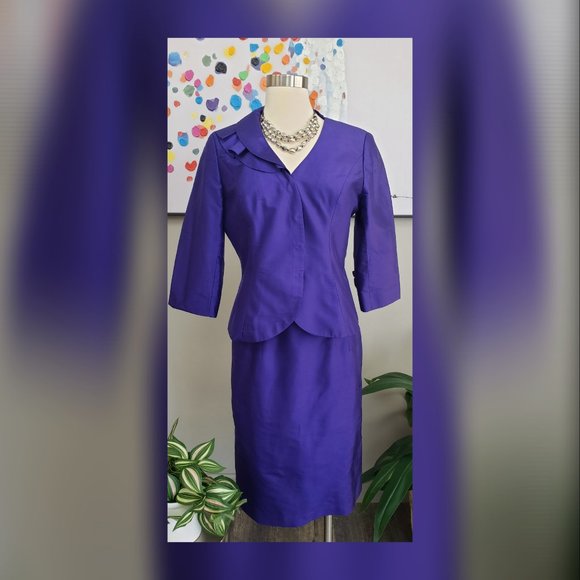 Bigio Collection Silk Suit in Blue-Purple Size 6 - Picture 1 of 16